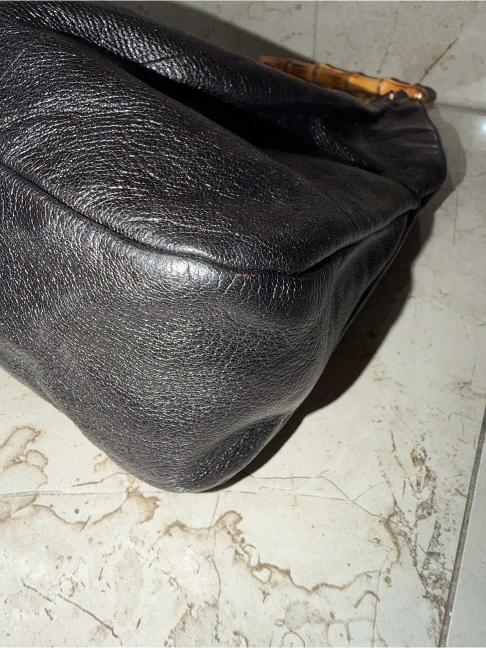 AUTHENTIC GUCCI Black Leather Bamboo Top Handle Bag - Picture 13 of 16